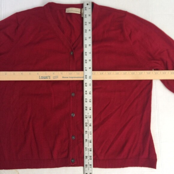 Apostrophe Cardigan Red 3/4 Sleeves Vintage Made in HK Acrylic Nylon Size Large - Picture 10 of 11